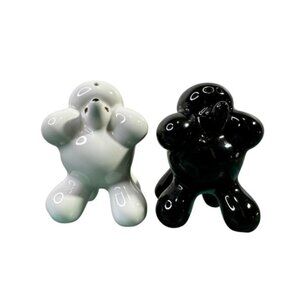 Blue Witch Ceremic Black  White Ceramic Salt  Pepper Shakers